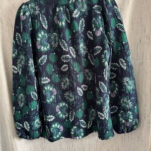 LOFT Navy and Green Floral Blouse